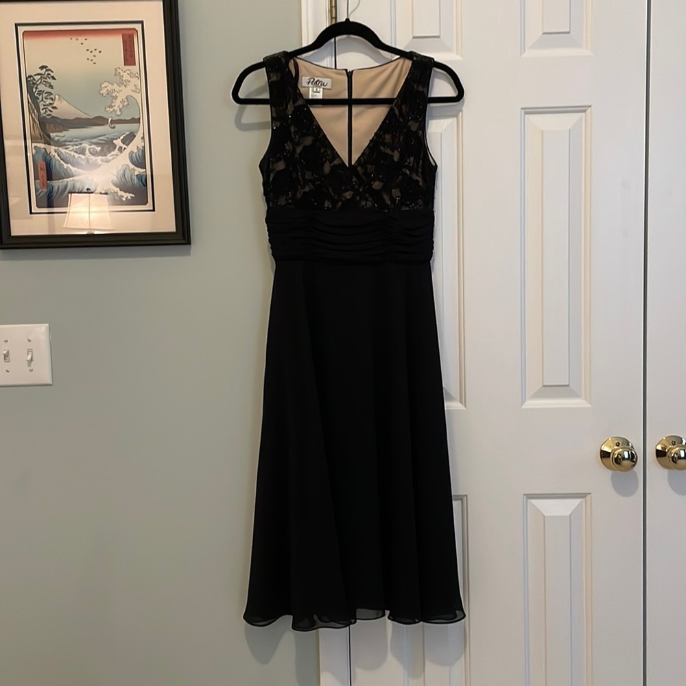 Black midi dress with lace and beading detail